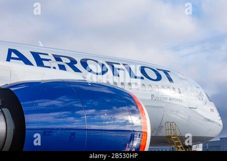 Airbus A350-900 Aeroflot airlines, airportPulkovo International Airport, Russia Saint-Petersburg, 06 march 2020 Stock Photo