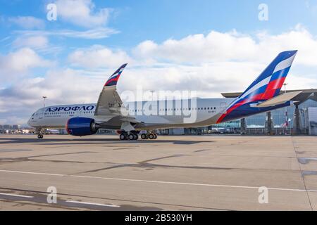 Airbus A350-900 Aeroflot airlines, airportPulkovo International Airport, Russia Saint-Petersburg, 06 march 2020 Stock Photo