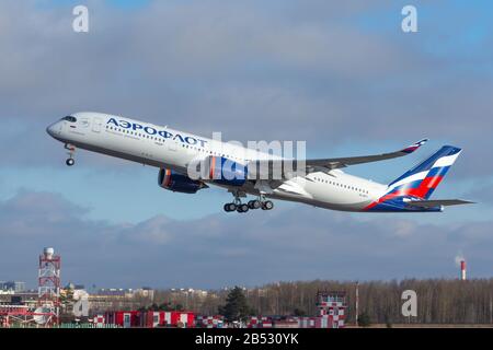 Airbus A350-900 Aeroflot airlines, airportPulkovo International Airport, Russia Saint-Petersburg, 06 march 2020 Stock Photo