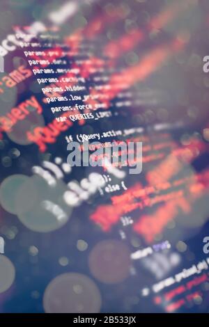 Modern tech. PHP syntax highlighted. Writing programming functions on laptop. Big data and Internet of things trend. Stock Photo