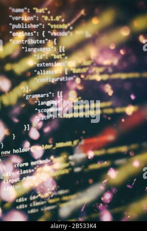 Modern tech. PHP syntax highlighted. Writing programming functions on laptop. Big data and Internet of things trend. Stock Photo