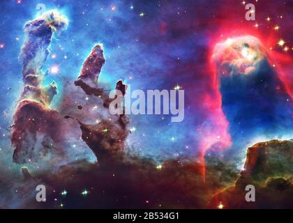 Somewhere in deep space. Pillars of creation and space dust. Elements of this image were furnished by NASA