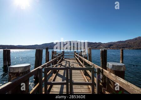 View of San Giulio Island from Orta - Piemonte Italia Stock Photo