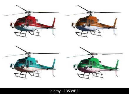 Helicopters in different colors on white background Stock Photo - Alamy