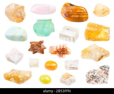 set of various Calcite gemstones isolated on white background Stock Photo