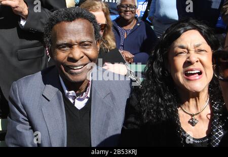 Former St. Louis Cardinal and member of the National Baseball Hall of Fame Lou  Brock and his wife Jackie leave after a ceremony for the new Bob Gibson  Field in North St.