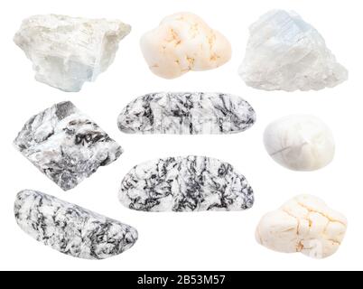 set of various Magnesite stones isolated on white background Stock Photo