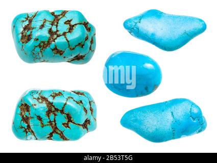 set of various Turquenite gemstones isolated on white background Stock Photo