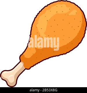Fried crispy chicken leg. Cartoon roasted fast food drumsticks isolated vector flat illustration Stock Vector