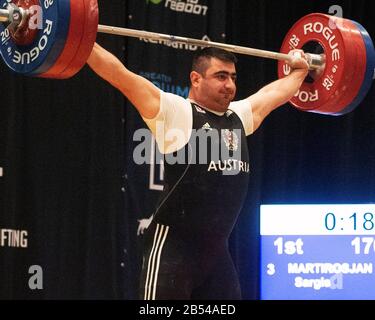 Columbus, Ohio, USA. 7th Mar, 2020. Sargis Martirosjan (AUT) lifts 170 kgs. in the snatch in the IWF Rogue World Challenge at the Arnold Sports Festival in Columbus, Ohio, USA. Columbus, Ohio, USA. Credit: Brent Clark/Alamy Live News Stock Photo