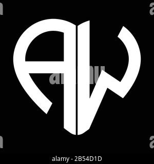 Two letters A and W forming heart shape monogram Stock Vector