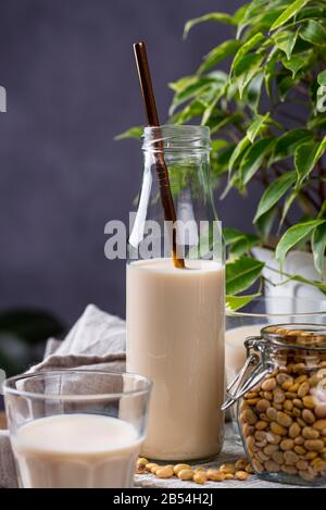 Non dairy vegan soy bean milk Stock Photo