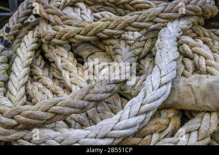 Thick ropes for ships in Bergen, Norway Stock Photo