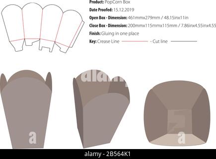 PopCorn box template die cut vector Stock Vector