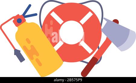 float with fire extinguisher and itches on white background vector illustration design Stock Vector