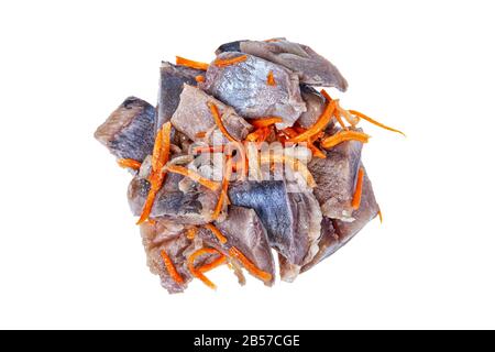 Pieces of herring on an isolated studio background Stock Photo