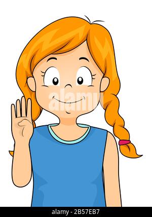 Illustration of a Kid Girl Showing Sign Language Number Four Stock Photo