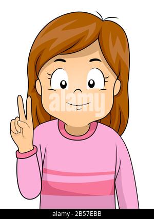 Illustration of a Kid Girl Showing Sign Language Number Two Stock Photo