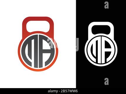 Initial Letter M A and Kettle Bell Logo. Fitness logo concept Stock Vector
