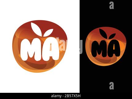 Initial letter M A inside apple fruit logo design vector template Stock Vector
