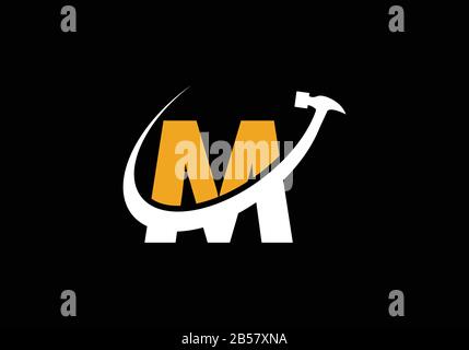 Initial Letter M with a hammer Logo design vector template, Stock Vector
