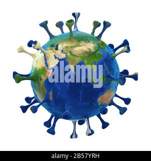 Virus with World Map Isolated Stock Photo