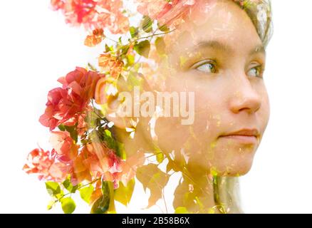 Surreal creative double exposure portrait Stock Photo