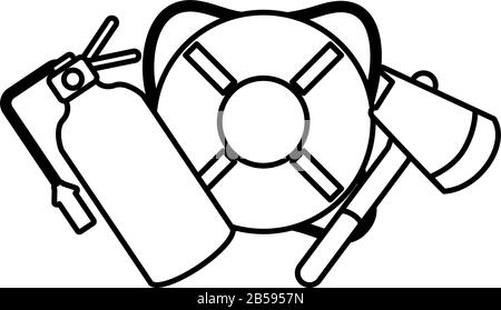 float with fire extinguisher and itches on white background vector illustration design Stock Vector