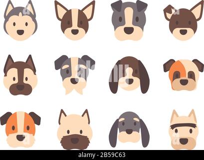 Purebred dogs faces icon set with welsh corgi Siberian husky Rottweiler ...