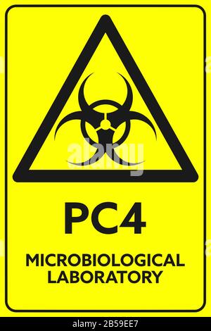 PC4 Microbiological Laboratory. Yellow Safety Sign. Biohazard symbol. Flat style. Stock Vector
