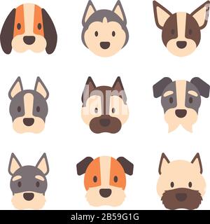 set of icons of faces different breeds of dogs vector illustration ...