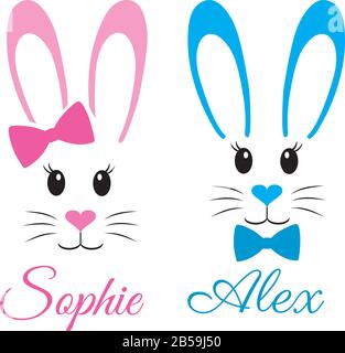 vector illustration of Easter bunnies. Boy, girl cute bunnies. Stock Vector