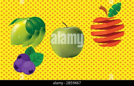 several fruits are on abstract background Stock Vector