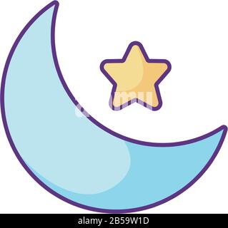 moon and star icon over white background, flat style, vector illustration Stock Vector