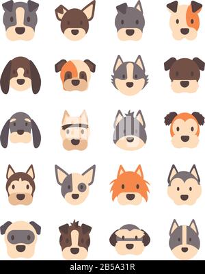 set of icons of faces different breeds of dogs vector illustration design Stock Vector