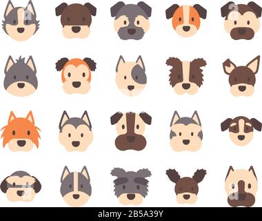 set of icons of faces different breeds of dogs vector illustration ...