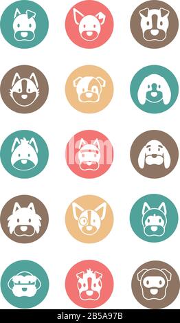 Faces of different breeds dogs set. Corgi, Beagle, Spitz Chihuahua ...