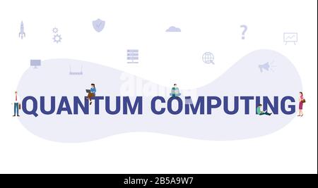 quantum computing concept with big word or text and team people with modern flat style - vector Stock Photo