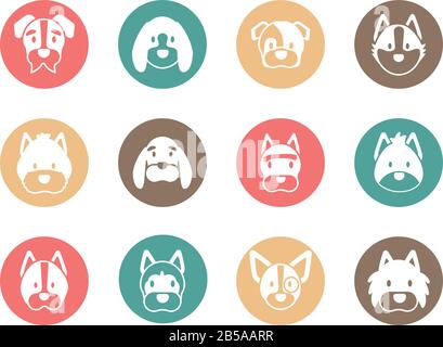 set of icons of faces different breeds of dogs vector illustration ...