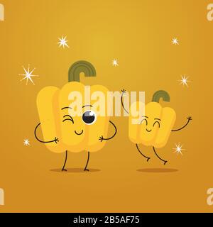 cute yellow pepper characters funny cartoon mascot vegetable personages healthy food concept vector illustration Stock Vector