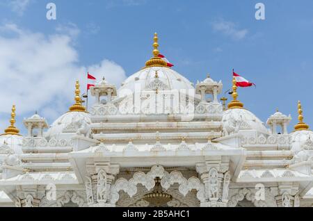 Central large dome and smaller domes on either side at Shri Swaminarayan Mandir, Bhuj, Kutch, Gujarat, India Stock Photo