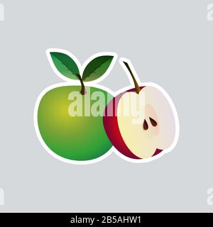 fresh juicy apple icon tasty ripe fruits sticker healthy food concept vector illustration Stock Vector