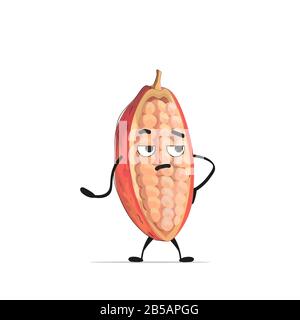 cute cocoa beans character tasty mascot fruit personage healthy food concept isolated vector illustration Stock Vector