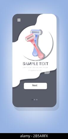 womens shaving razors for silky smooth skin hair removal skincare concept smartphone screen mobile app vertical copy space vector illustration Stock Vector
