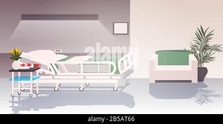 modern clinic intensive therapy room empty no people hospital ward interior horizontal vector illustration Stock Vector