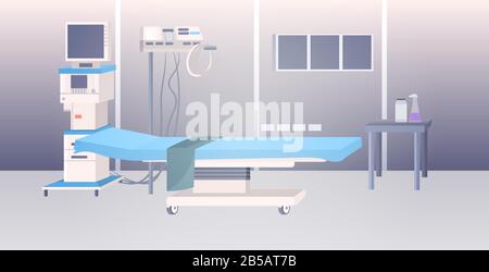 modern clinic intensive therapy room empty no people hospital ward interior horizontal vector illustration Stock Vector