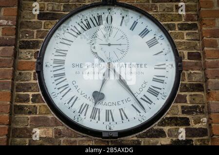 The Shepherd 24-hour gate clock at the Royal Observatory in Greenwich, London, England Stock Photo