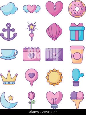 coffee mug and kawaii icon set over white background, flat style, vector illustration Stock Vector