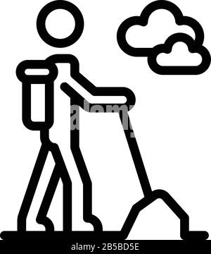 Hiking man icon, outline style Stock Vector