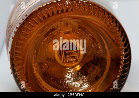Umea, Norrland Sweden - February 16, 2020: the underside of a nice bottle of rose wine Stock Photo